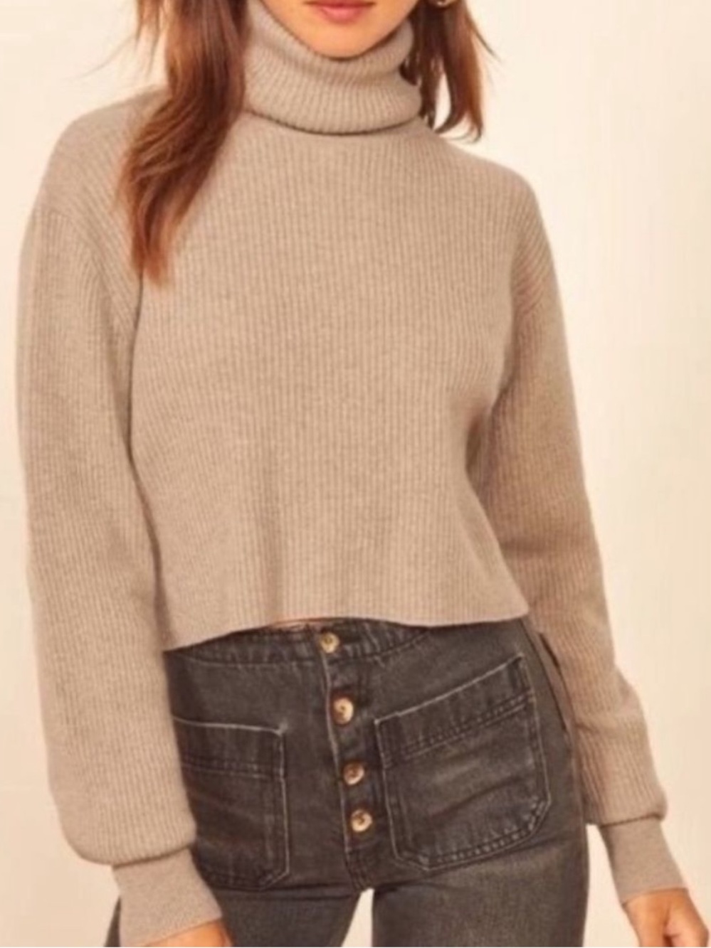 Reformation Luisa Cropped Cashmere Sweater in size S Camel